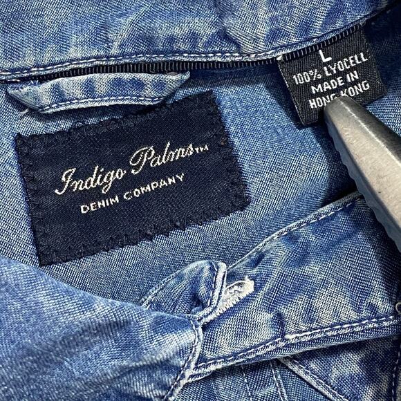Indigo Palms by Tommy Bahama Denim Shirt Short Sleeve Button-Up Blue Size Large - Picture 4 of 7